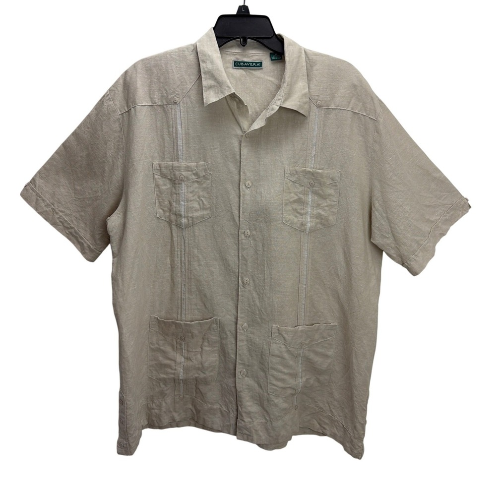 Cubavera Nuetral Linen Blend Short Sleeve Button Up Shirt XL Summer Casual